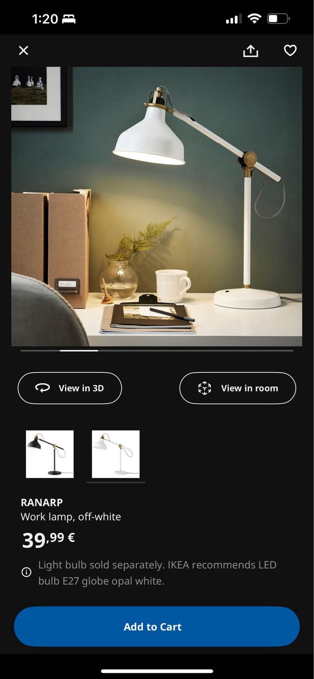 Lámpara de trabajo IKEA RANARP blanca