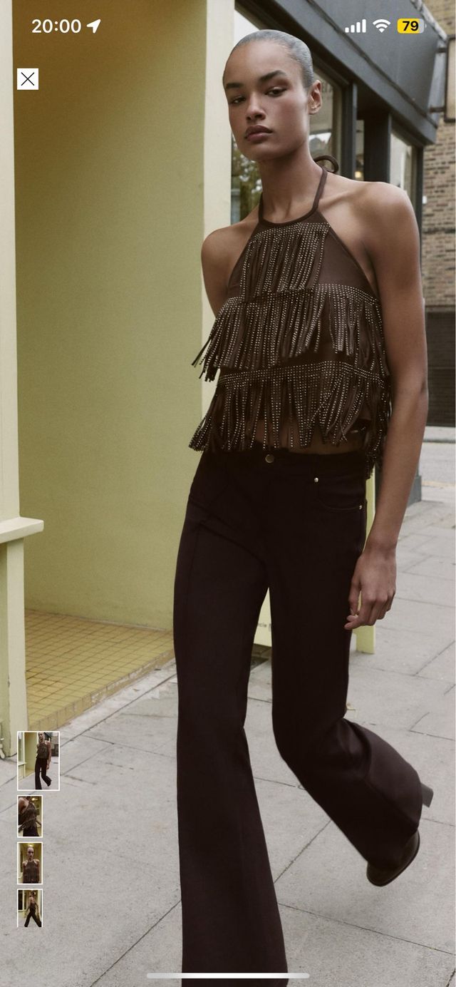 Top Zara con flecos y pedrería
