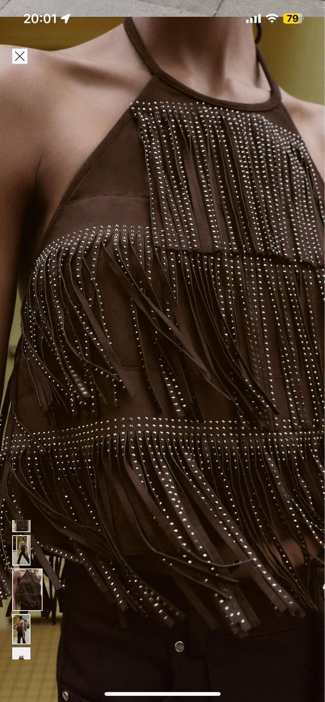 Top Zara con flecos y pedrería