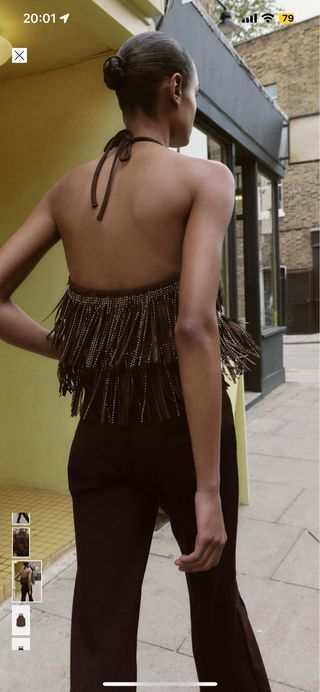 Top Zara con flecos y pedrería