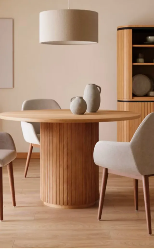 Mesa de comedor redonda de madera