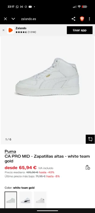 Puma CA PRO MID Zapatillas Altas Blancas Doradas