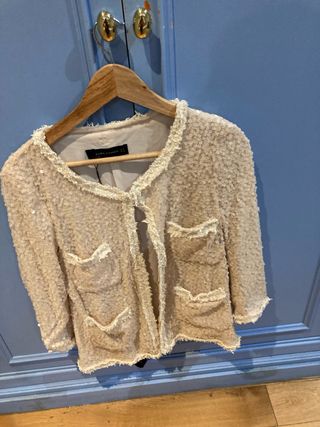 Chaqueta Zara Lentejuelas Beige Talla M