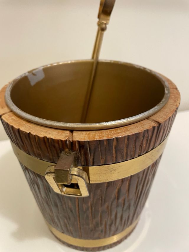 Secchiello portaghiaccio vintage legno e ottone