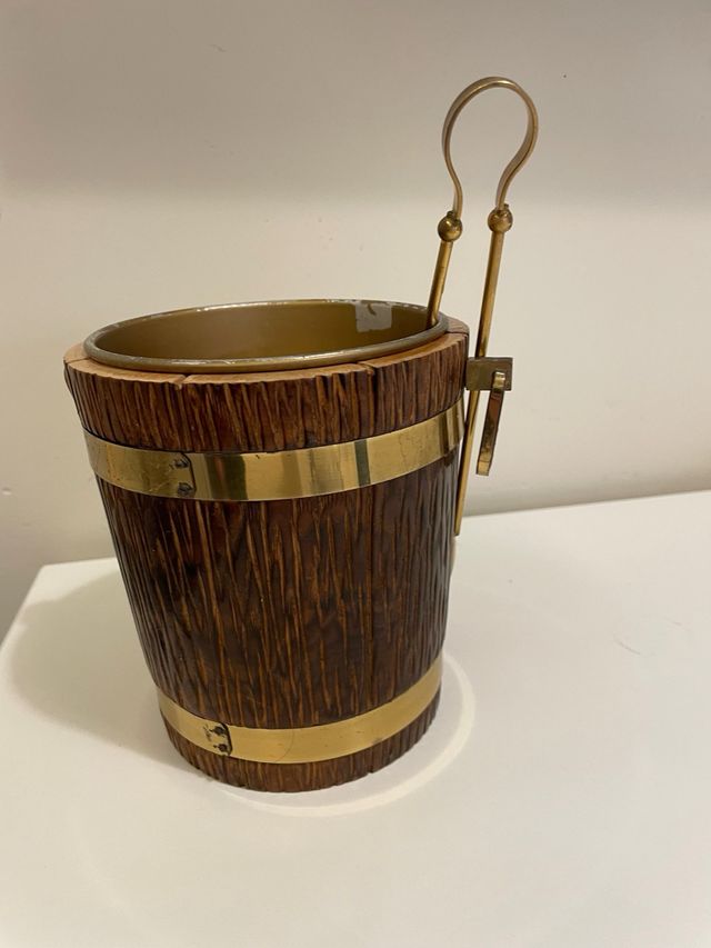 Secchiello portaghiaccio vintage legno e ottone