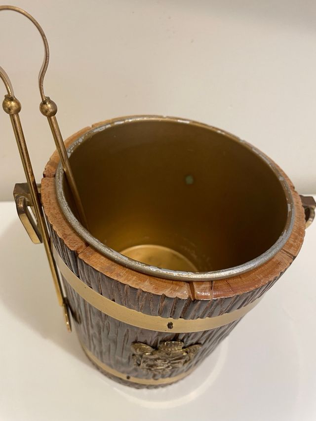 Secchiello portaghiaccio vintage legno e ottone