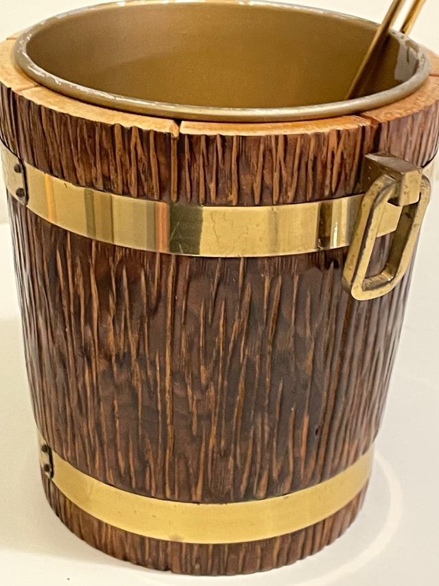 Secchiello portaghiaccio vintage legno e ottone