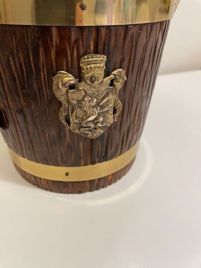 Secchiello portaghiaccio vintage legno e ottone