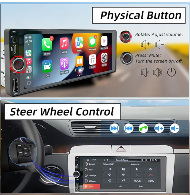 Radio Coche Android 1Din Carplay + Cámara