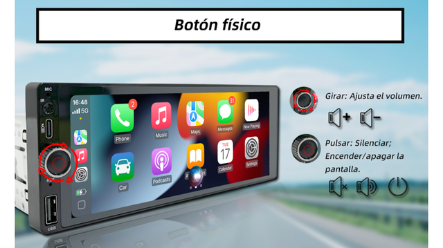 Radio Coche Android 1Din Carplay + Cámara