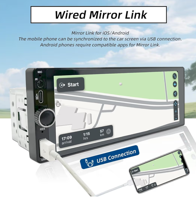 Radio Coche Android 1Din Carplay + Cámara