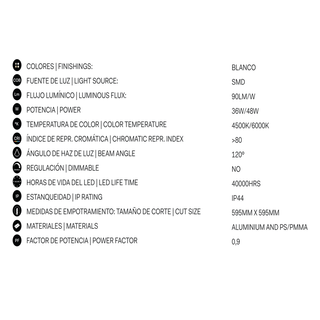 Panel LED 60x60 48W 6000K