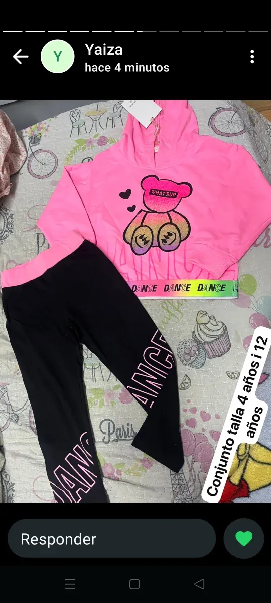 Conjunto niña rosa y negro. Solo talla cuatro