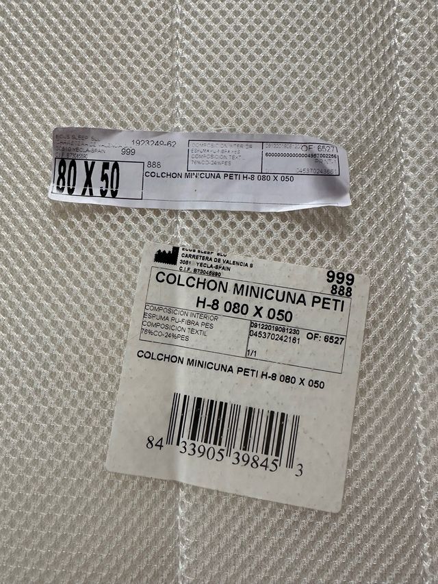 Colchón Minicuna Ecus Kids peti tech 80x50