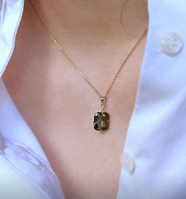 Collar Plata 925 Baño Oro 18k  Turmalina y estuche