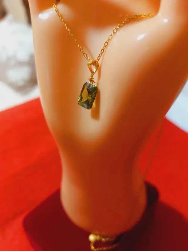 Collar Plata 925 Baño Oro 18k  Turmalina y estuche