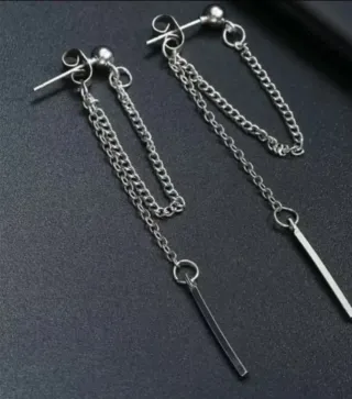 Pendientes largos plateados con cadena