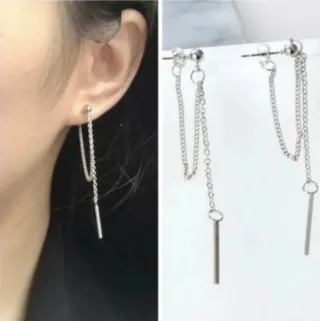 Pendientes largos plateados con cadena