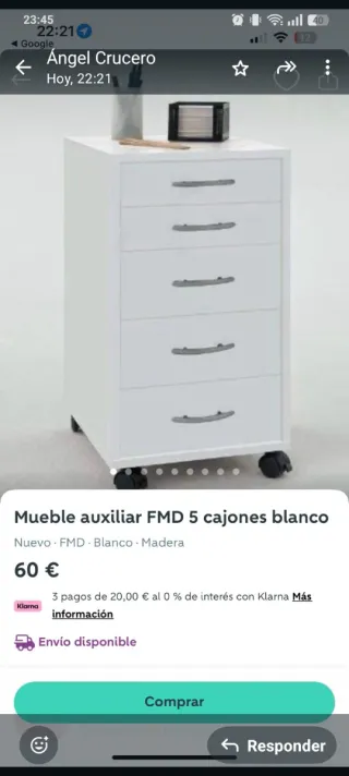 Mueble auxiliar FMD 5 cajones blanco