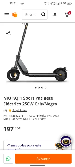 Patinete Eléctrico NIU KQi1 Sport Gris/Negro