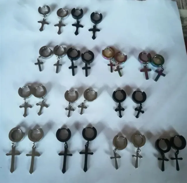 Pendientes Aro Acero Cruz Negro/Plata