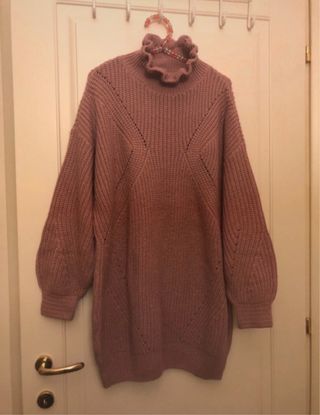 Maglione lungo collo alto rosa