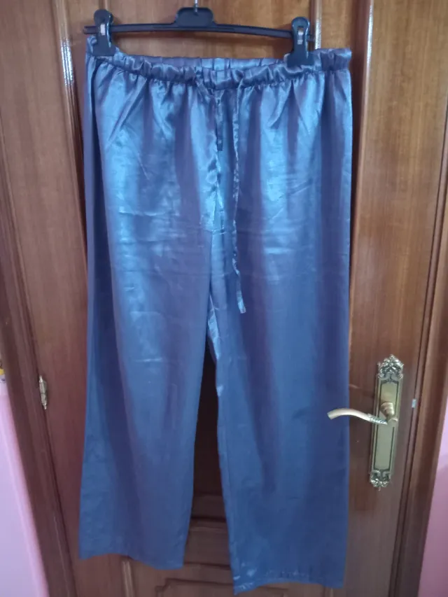 Pantalón pijama satén azul talla 46/48