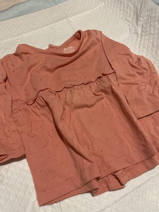 Camiseta bebé Kiabi 6 meses niña rosa con puntos