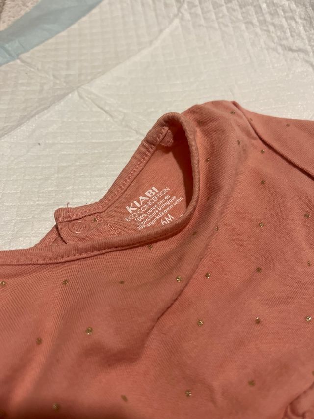 Camiseta bebé Kiabi 6 meses niña rosa con puntos