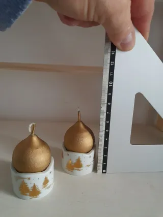 Set 2 portacandele porcellana con candele oro