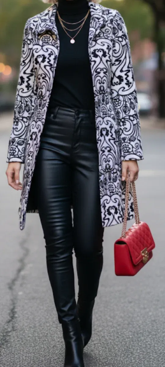 Abrigo estampado blanco y negro