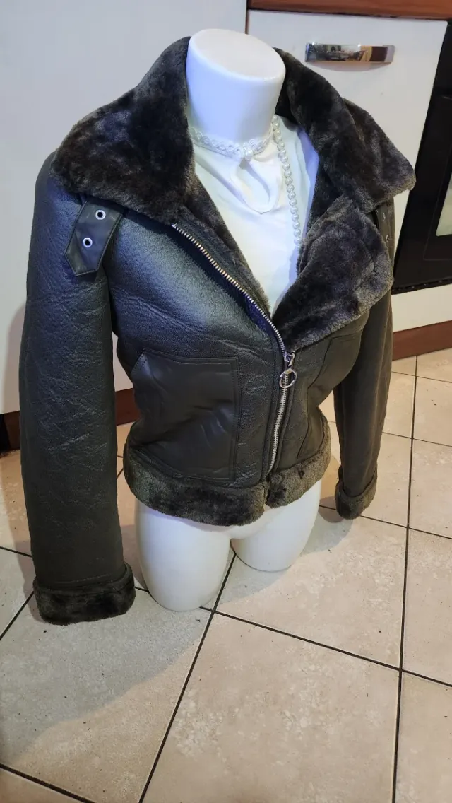 Giacca donna ecopelliccia verde chiodo L