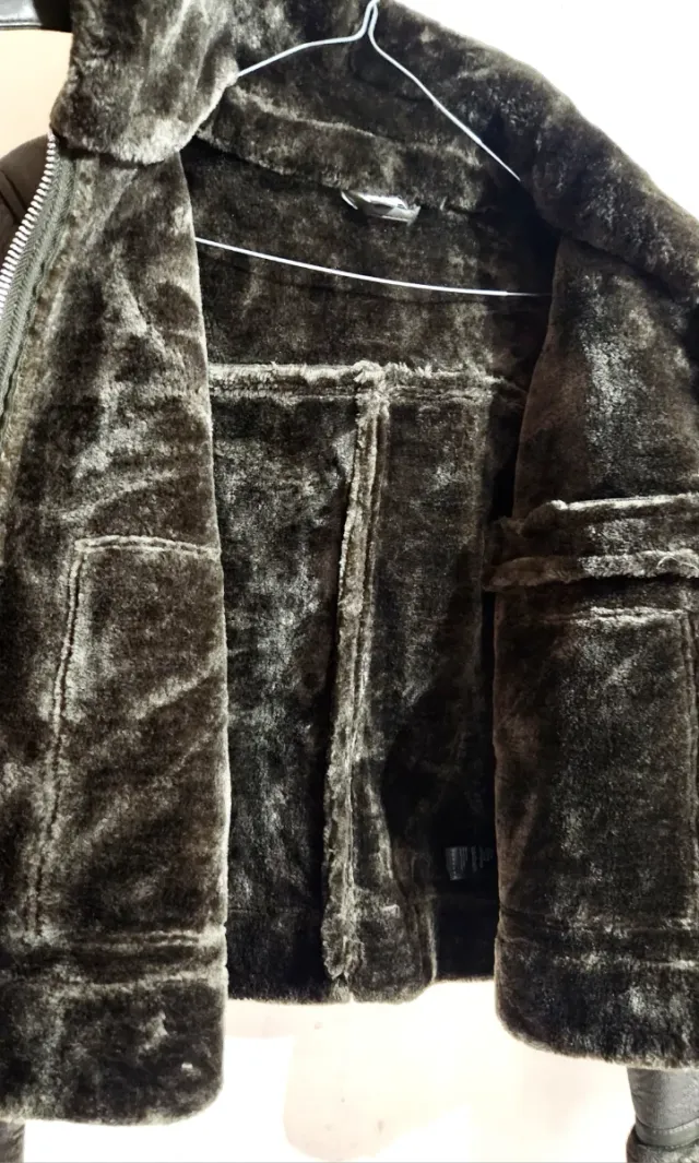 Giacca donna ecopelliccia verde chiodo L