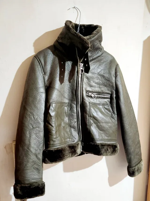 Giacca donna ecopelliccia verde chiodo L