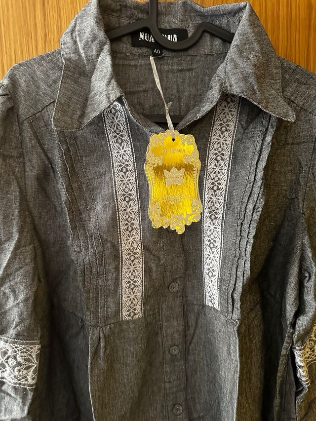 Camisa lino gris mujer nueva con etiquetas talla L