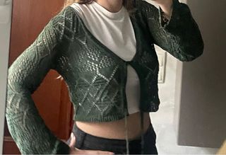 Jersey verde canalé L mujer Pull&Bear