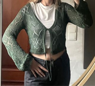 Jersey verde canalé L mujer Pull&Bear