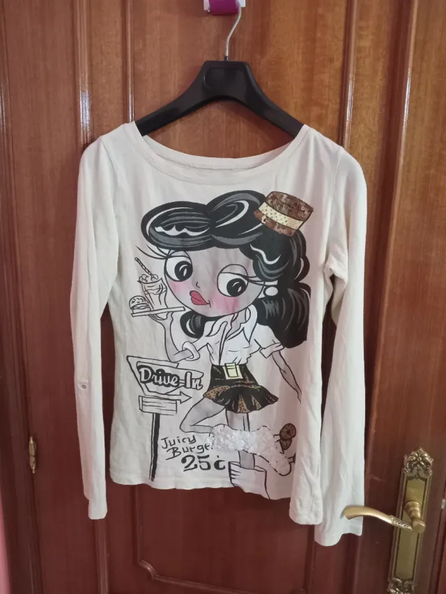 Camiseta manga larga S - Dibujo chica