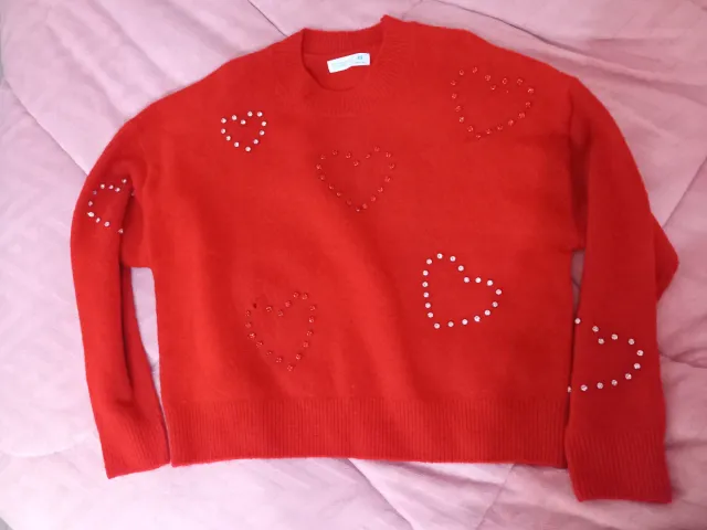 Jersey rojo Primark corazones lentejuelas Talla XS