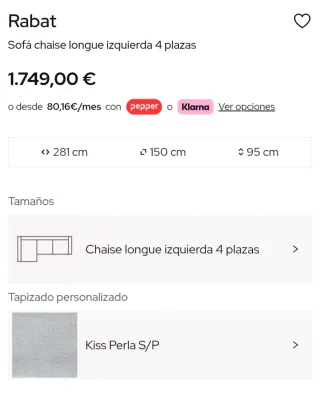 Sofá Chaise Longue Banak modelo Rabat Beige