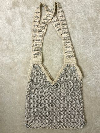 Bolso Crochet Zara Perlas Beige Plata