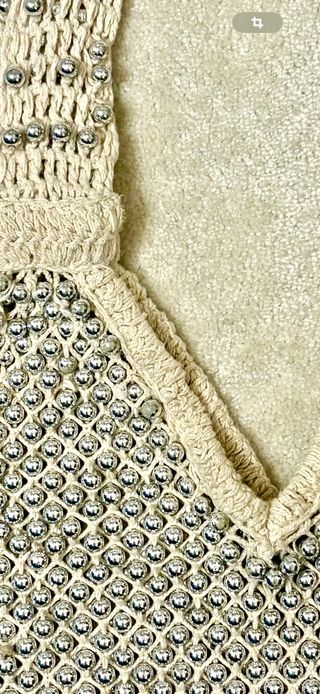 Bolso Crochet Zara Perlas Beige Plata