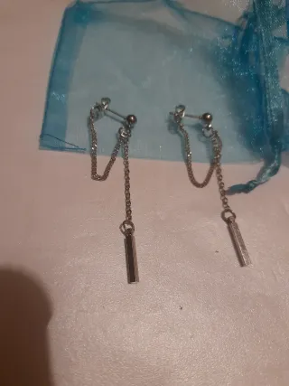 Pendientes largos doble cadena plateados