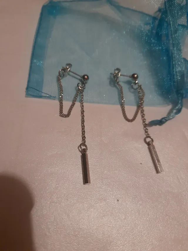 Pendientes largos doble cadena plateados