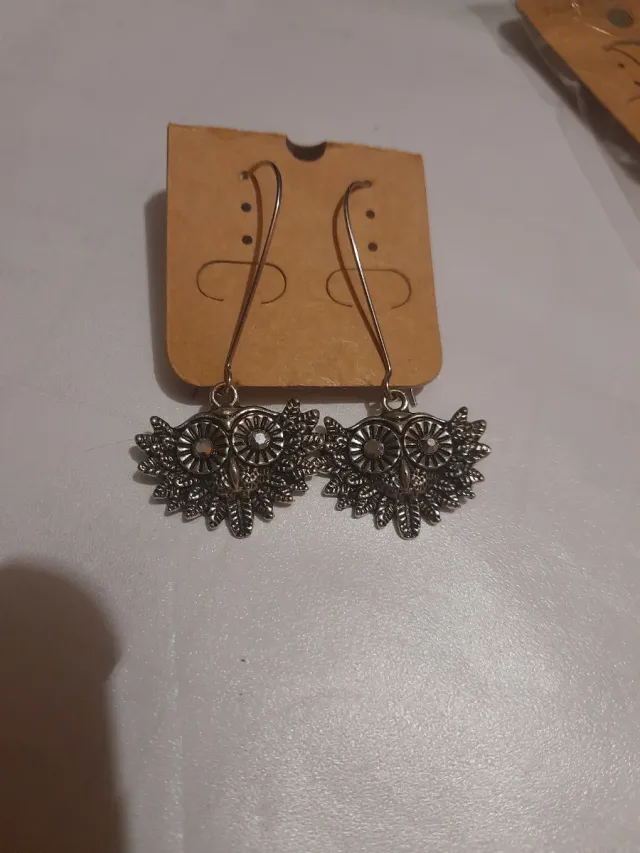 Pendientes largos de búho plateados