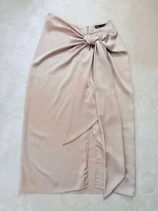 Falda larga Zara seda beige