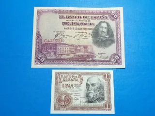 Lote 2 Billetes 50 y 1 Peseta 1928 y 1953