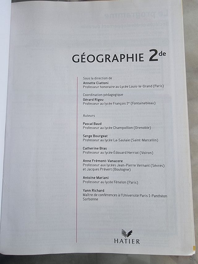 Géographie 2de éd. 2010 - Manuel de l'élève