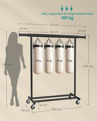 Burrito Perchero Ropa Metálico con Ruedas 2m