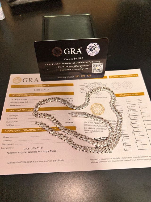 Cadena Cubana Miami 45cm Moissanita GRA